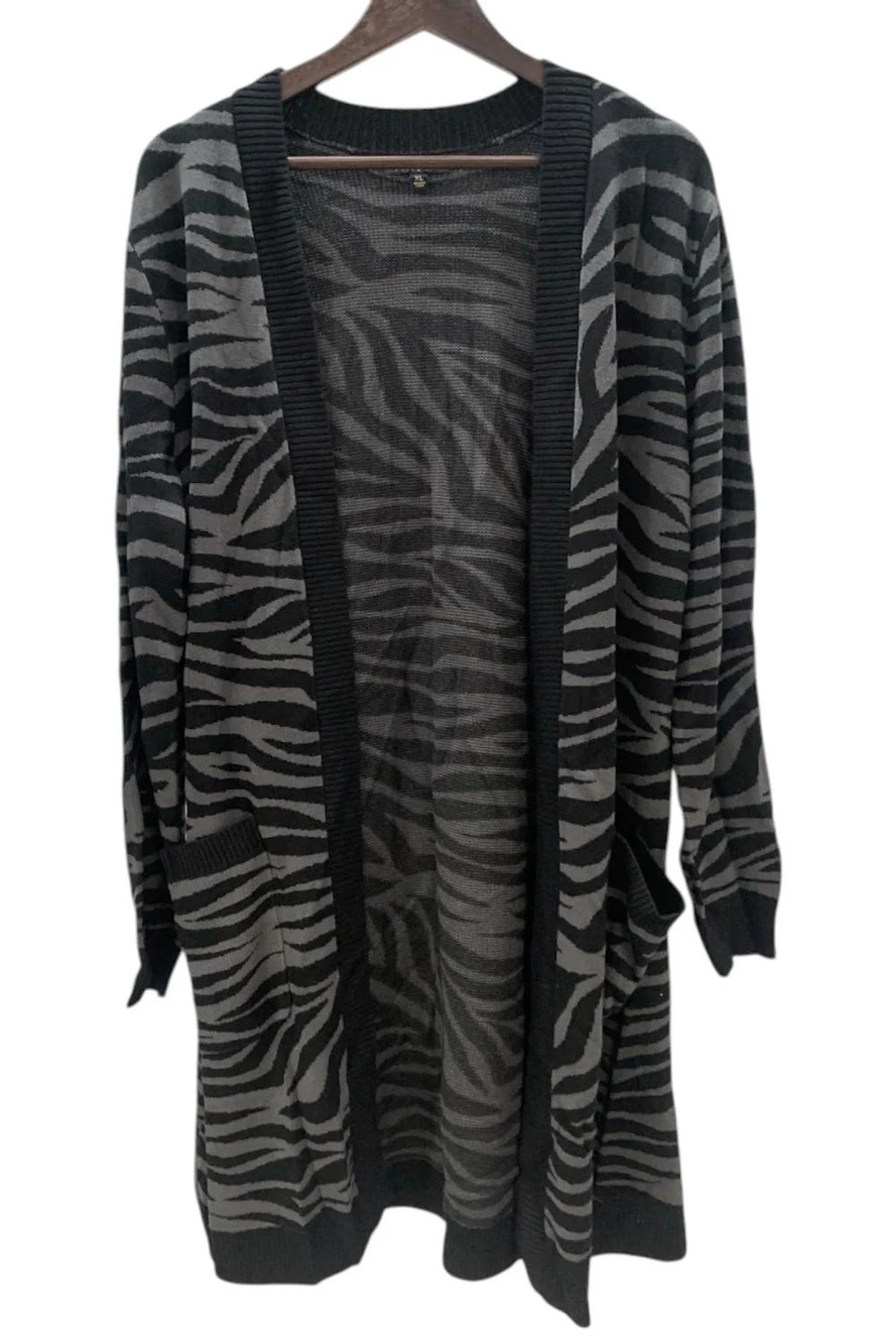 IMAN Global Chic Women's Sweater Knit Cardigan Zebra Black/Gray - Regular